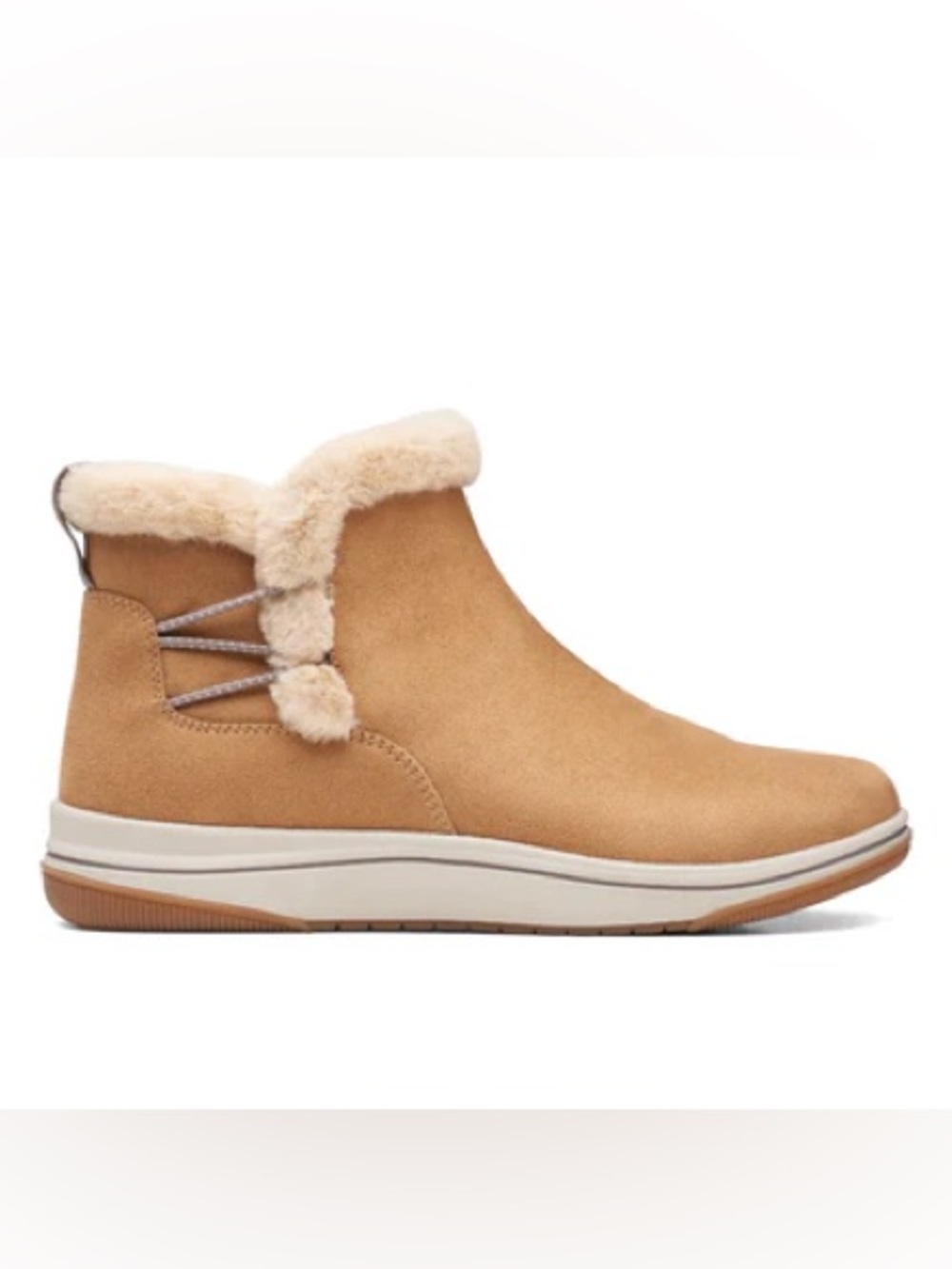 Clarks Tan Faux-Suede Slip-On Shearling-Lined Booties